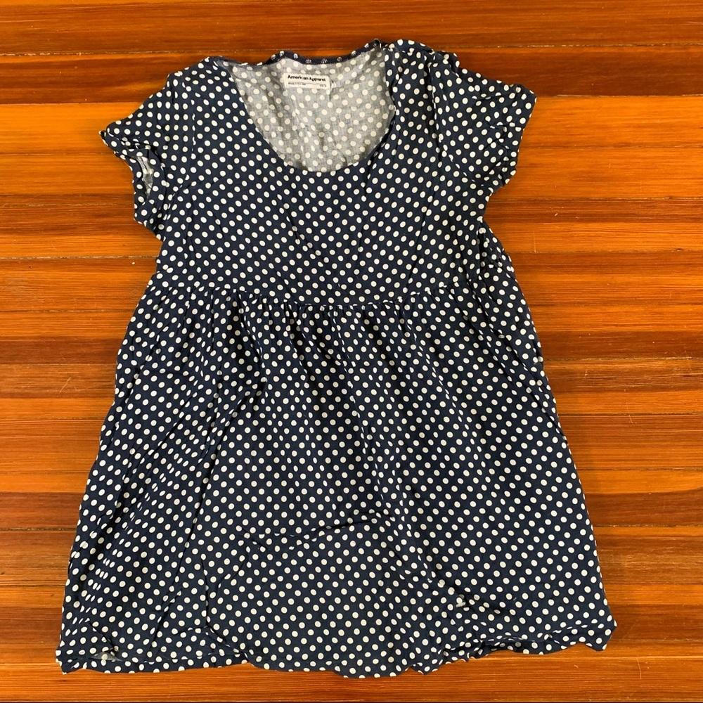 American Apparel Navy Blue and White Polka Dot Baby Doll Dress